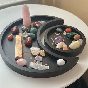 Black Crescent Moon Tray Set & Crystals